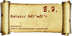 Balaicz Hümér névjegykártya
